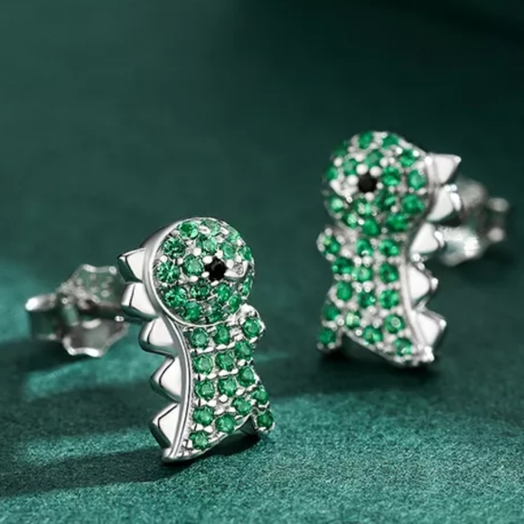 🦖 Dinosaur r Sterling Silver Cubic Zirconia Pave Stud Stacking - Picture 8 of 10